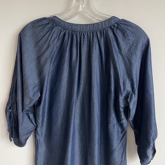 Southern Frock Chambray Shift Mini Dress 3/4 Tie Sleeves Size Small Preppy - Picture 7 of 14